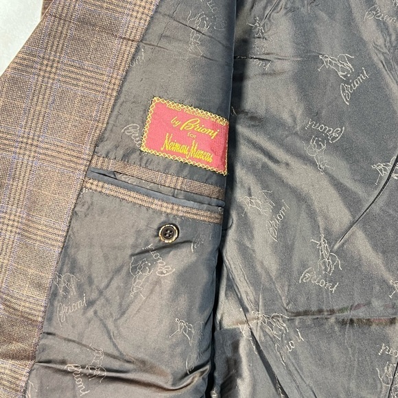 Brioni 44R NOMENTANO Brown Navy Plaid 3 Button Double Vent 100% Wool Sport Coat - Picture 13 of 15